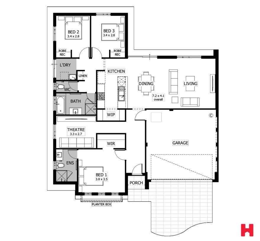 floor plan for 3x2 new home design Broadwater from Homebuyers Centre one of the most trusted first home builders in Perth